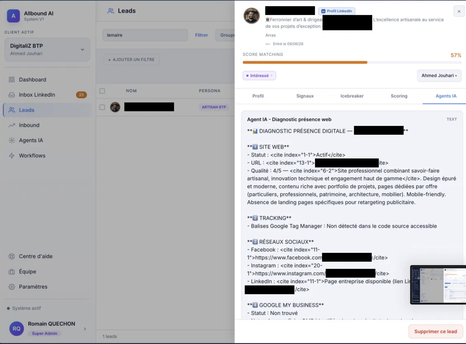 Scoring et diagnostic de présence web par l'IA