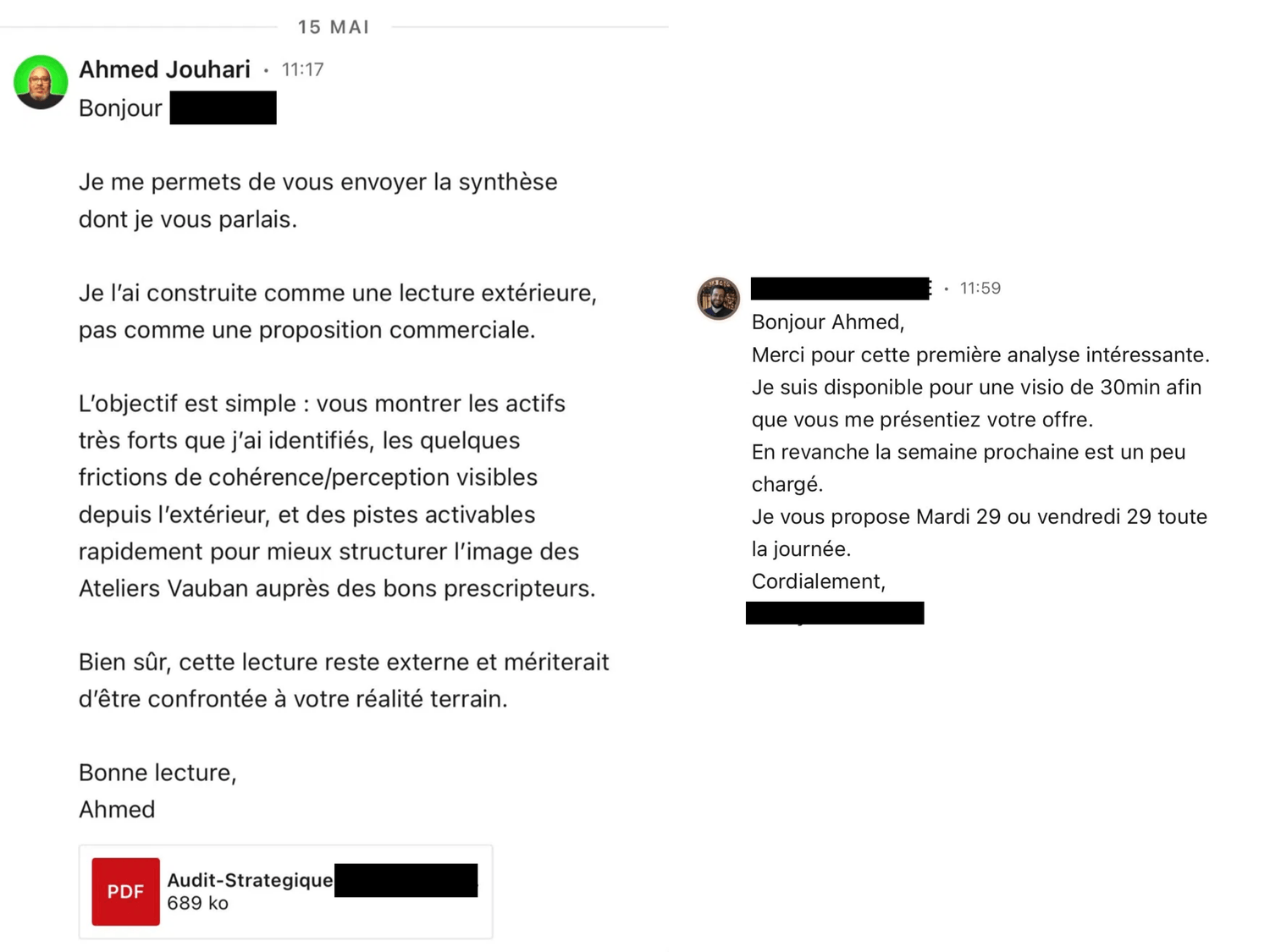 Réponse du prospect après le mini-audit