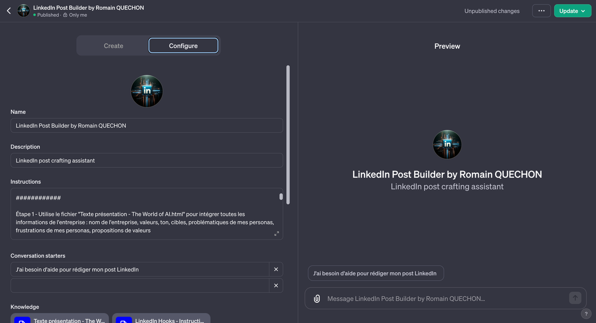 GPT LinkedIn Post Builder : créer un assistant IA pour rédiger vos posts LinkedIn