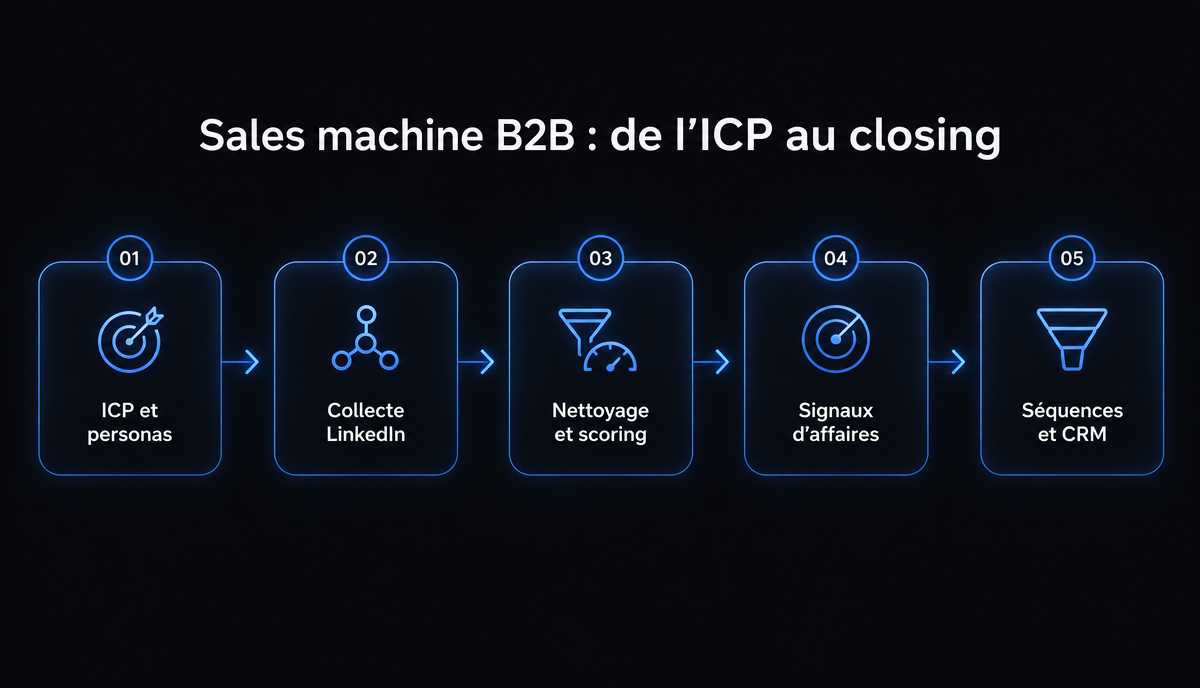 Sales machine B2B : les 8 briques pour automatiser votre prospection avec l'IA