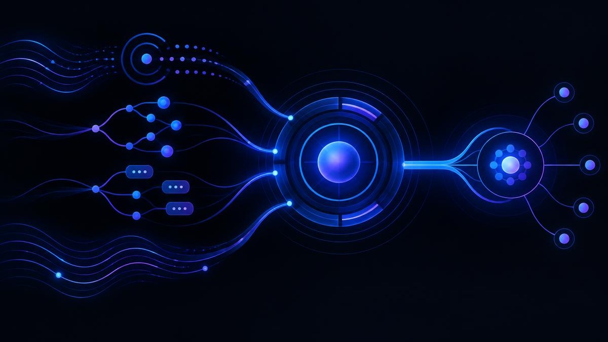 Signaux, scoring, routage et conversations réunis dans un moteur abstrait Allbound bleu et violet